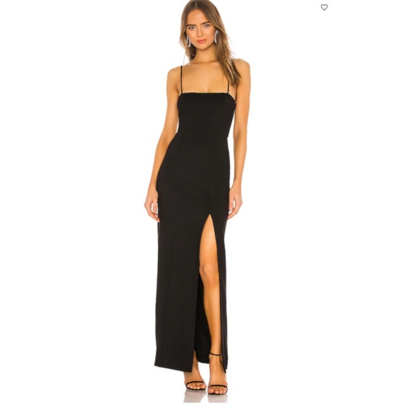 NBD Eileen Dress Women Maxi Stretch Cocktail Side Slit Black Squareneck Large - Picture 1 of 6